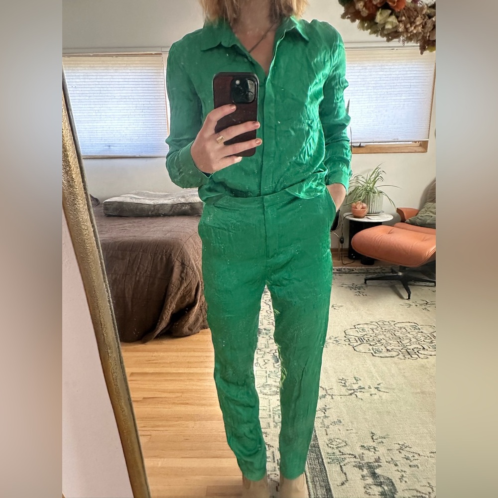 NWT endless rose Green Silky Pant Set